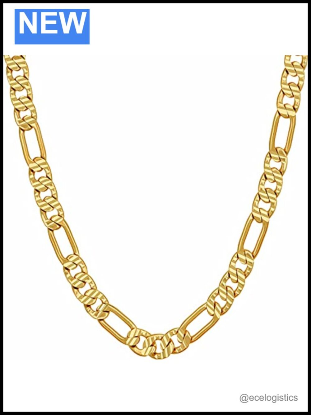 24k Real Gold Plated Figaro Chain Necklace 4.5mm 6mm Diamond Cut Men Women